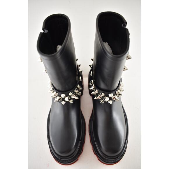 Christian Louboutin Dune Bike Flat Spike Black Leather Platform Ankle Boots 38 - Picture 12 of 16
